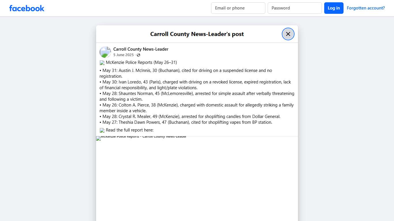 🚔 McKenzie Police Reports... - Carroll County News-Leader Facebook